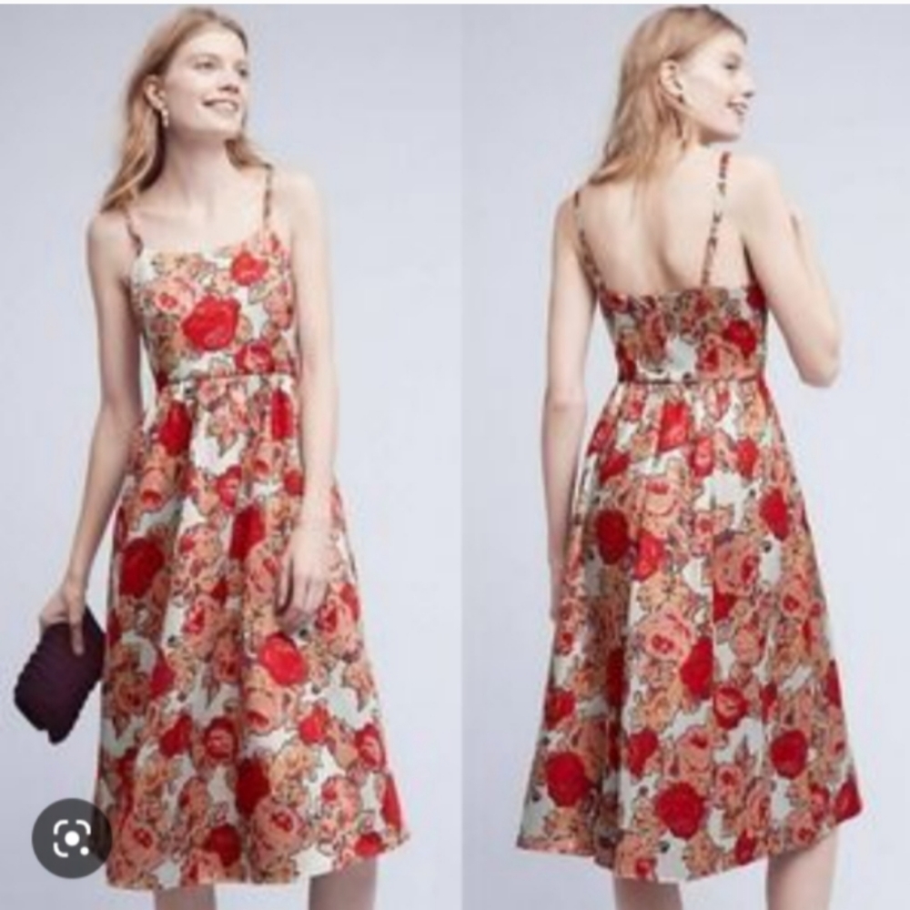 Rachel Antonoff Red and Cream Floral Midi Dress